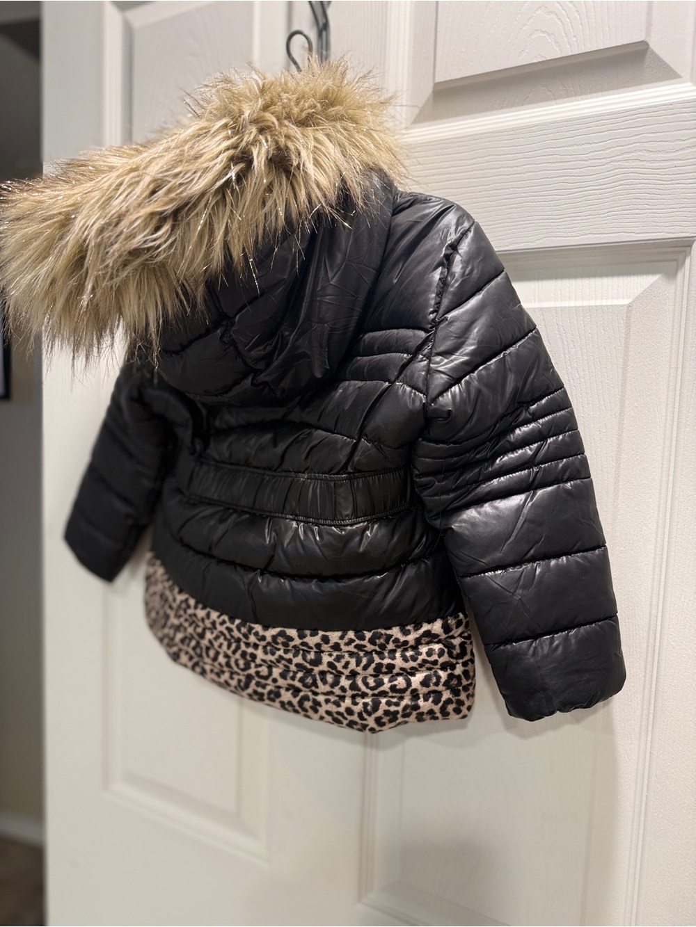 Michael Kors Girls 3T Puffer Coat Faux Fur Hood Black Leopard Print Jacket - Picture 11 of 14